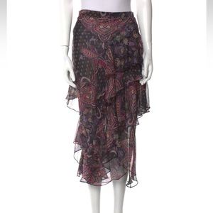 MISA Los Angeles Black Paisley Carmen Ruffle Skirt, Size Small